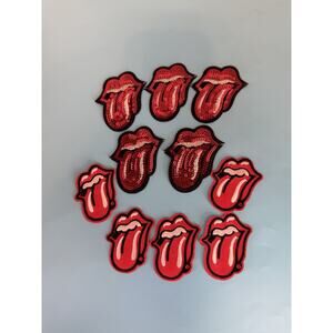 Lot of 10 Rolling Stone Inspired Lip Patches Sequin Embrodiered NEW